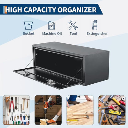 Black Steel Underbody Truck Box, Pickup Storage Box, Heavy Duty Diamond Plate Tool Box with Lock and Keys, Waterproof Trailer Storage Box (48" x 16" x 13"-Grey)