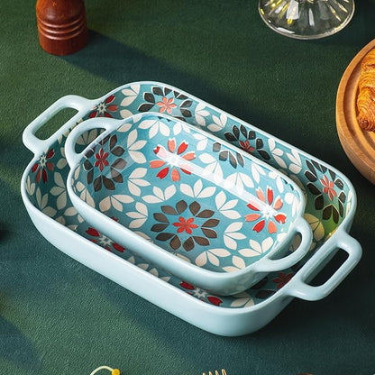 ONCCI Ceramic Baking Dish Set, 2-Piece Hand-painted Porcelain Rectangular