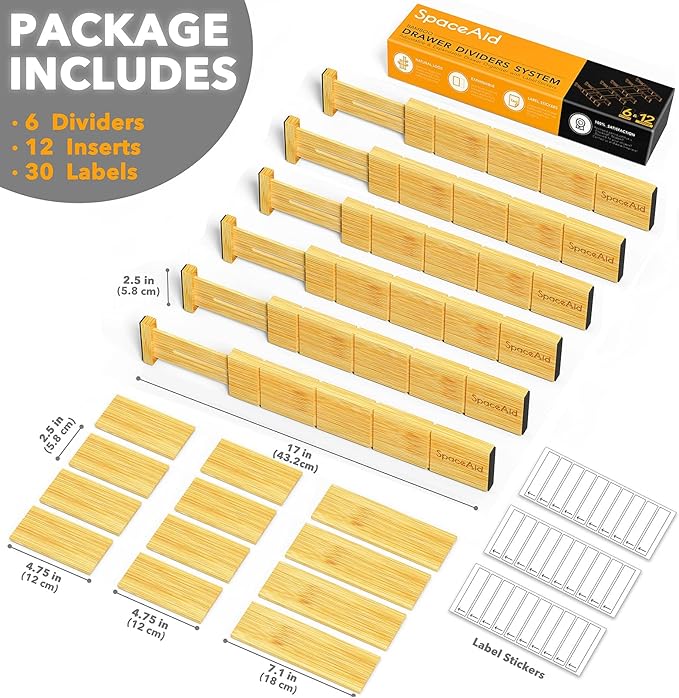 SpaceAid Bamboo Drawer Dividers