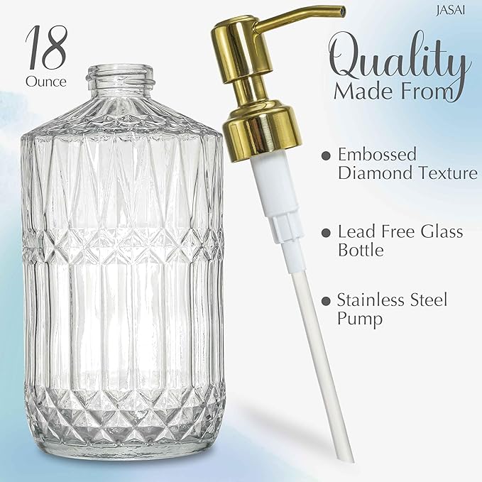 JASAI 18Oz Dazzling Clear Glass Soap Dispenser