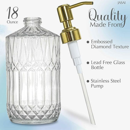 JASAI 18Oz Dazzling Clear Glass Soap Dispenser