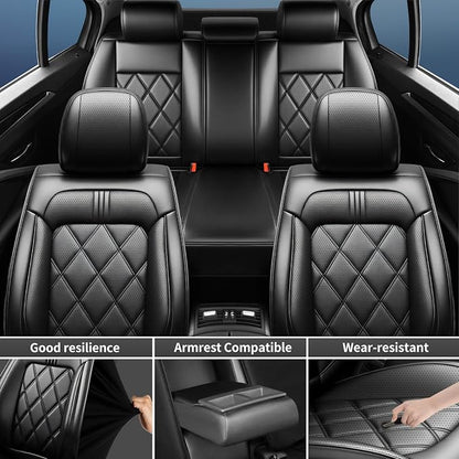 Focus Car Seat Covers Custom Fit for Ford Focus 2009-2017 2018, Premium Full Coverage Leather Automotive Seat Protectors, All Seasons Waterproof Breathable, Airbag Compatible (Full Set, Black)
