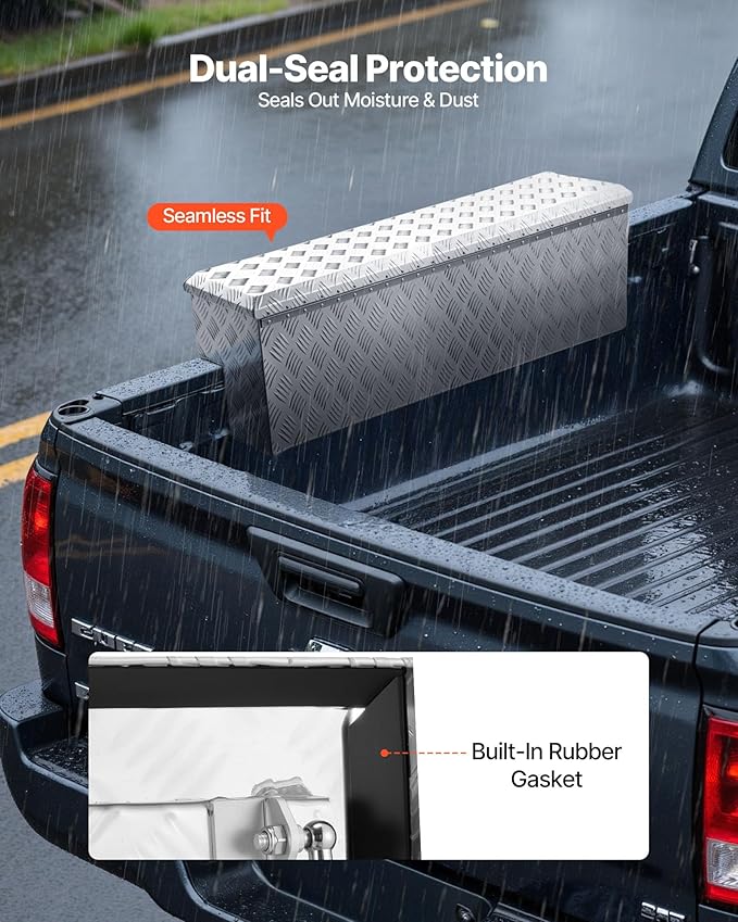 VEVOR Truck Bed Tool Box, Heavy Duty Aluminum Tool Box with Tread Patterns, Storage Toolbox Chest Organizer with Lock and Key, Ideal for Pickup, Truck Bed, RV, Trailer, 48 x 13.4 x 13 in, Silver
