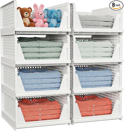 8 Pack Stackable Closet Storage Basket