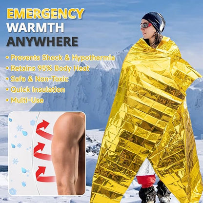 SecuCaptain Survival Emergency Thermal Blankets: Extra Large 84??x63??Space Mylar Blanket Kit for Outdoor Cold Winter Camping Hiking Car Bug Out Bag or First Aid - 4 Pack Gold