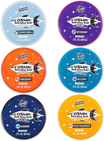 Tub Works Cosmic Bath Slime Soap Bath Toy, 6 Pack | Stretchy, Squishy Slime Soap for Kids Bath | Fresh, Fruity Scents | Nontoxic | Sensory Fun Kids & Toddler Bath Toys