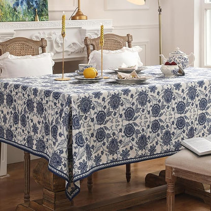 patdrea Designer Vintage Blue Rectangle Tablecloth,Linen Anti-Wrinkle Paisley Pattern Farmhouse Extra Long Table Cloth,Decor Cover for Kitchen Dining,Christmas,Thanksgiving,67"x118"-Lantang a