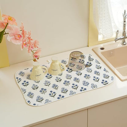 Block Print Dish Drying Mat 18x24 Inches