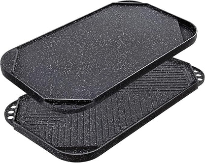 SENSARTE Nonstick Griddle Grill Pan, Pro-Grid Reversible Grill & Griddle Pan, Two Burner Cast Aluminum, Portable for Indoor Stovetop or Outdoor Camping BBQ, 19.5" x 10.7"