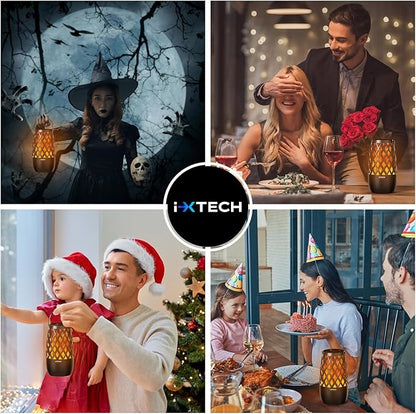 IXTECH Outdoor Bluetooth Speaker Waterproof Wireless Portable Speaker with LED Flame Lights Linkable Torch Lantern for Party Pool Camping Halloween Christmas Birthday Gift 2 Pack