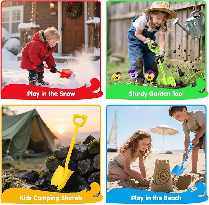 Dsmile 4PCS Beach Sand Shovels for Kids,15 inch Travel Beach Toys Colorful Shovel for Kids Outdoor Digging,Play Sandbox Toys