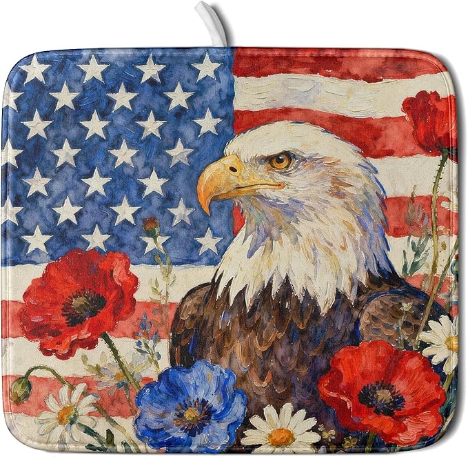 4th of July American Flag Eagle Dish Drying Mat