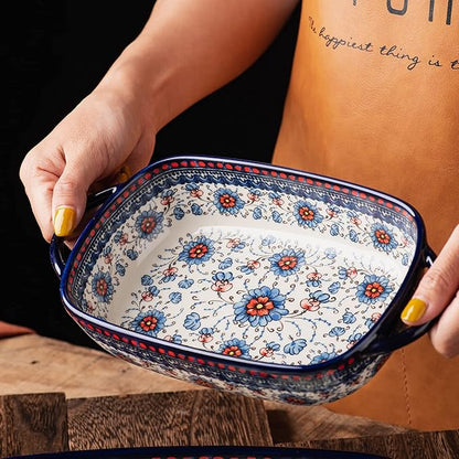 Baking Dish Ceramic Baking Pan Blue Casserole Dish Rectangular Baking Set 2pcs