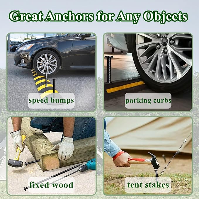 16 Inch Rebar Stakes 10 Pack Heavy Duty Ground Anchors 1/2 Inch Diameter Galvanized Steel Asphalt Anchoring Metal Spikes for Speed Bump, Parking Curb and Camping Tent