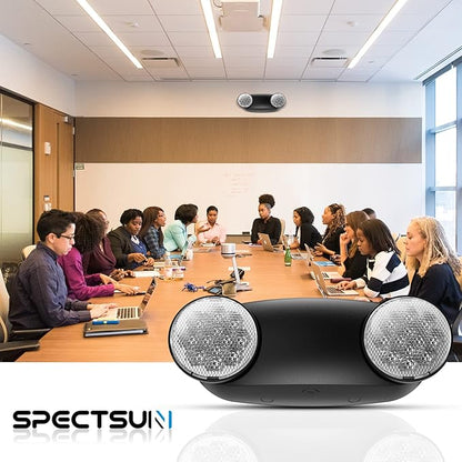 SPECTSUN 8 Pack Black Led Exit Sign with Emergency Lights &Battery Backup -Adjustable Hardwired 2 LED Head-UL Certified-120-277VAC