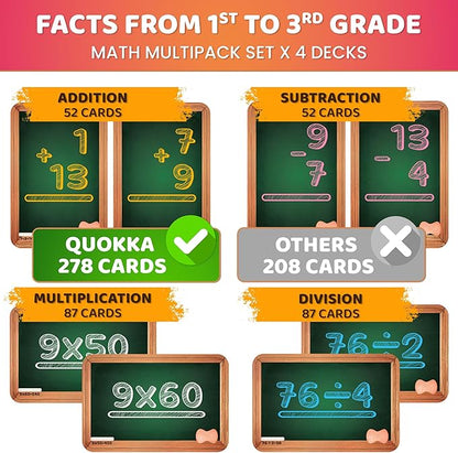 QUOKKA Math Flash Cards for Kids Ages 4-8 - Addition and Subtraction, Multiplication and Division Games for Kids 5-7 - 278 Double-Sided Flashcards for Studying - Large Bold Fonts - Flash Card Rings