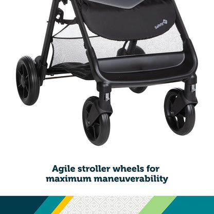 Safety 1st Smooth Ride Travel System Stroller and OnBoard FLX Infant Car Seat, Newborn to Toddler Baby Combo, Easy-Install, Large Canopy, Ample Storage, Foldable, Rear-Facing 4-30 lbs, Monument