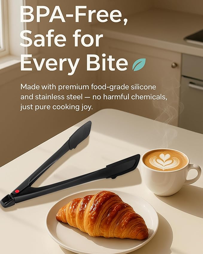 Professional Stainless Steel Kitchen Tongs, Food-Grade Silicone Anti-Slip Design