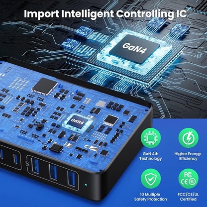 USB C Charger 300W USB C Charger Block, 8-Ports GaN IV Fast Charging Station Hub