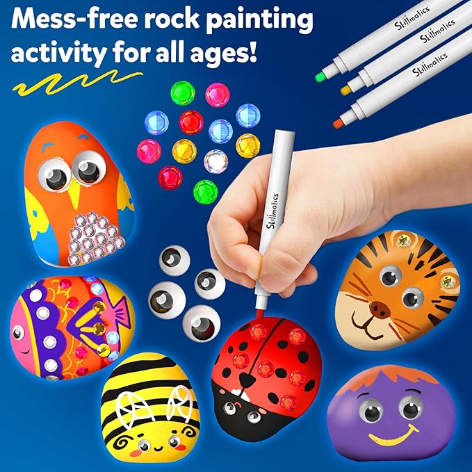 Skillmatics Rock Painting Kit - Mess-Free Art & Craft Activity for Girls & Boys, Craft Kits & Supplies, DIY Creative Activity, Christmas Gifts for Kids Ages 4, 5, 6, 7, 8, 9, 10, 11,12