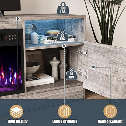 VITESSE TV Stand with 36" inch Electric Fireplace Up to 80" TVs, LED Light