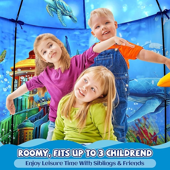 Ocean Kids Play Tent Princess Toys Under Water Kids Tent Mermaid Playhouse Indoor for Girls Toddler Tents Inside Sensory Play House Ages 3-5,4-7 as Birthday Gift