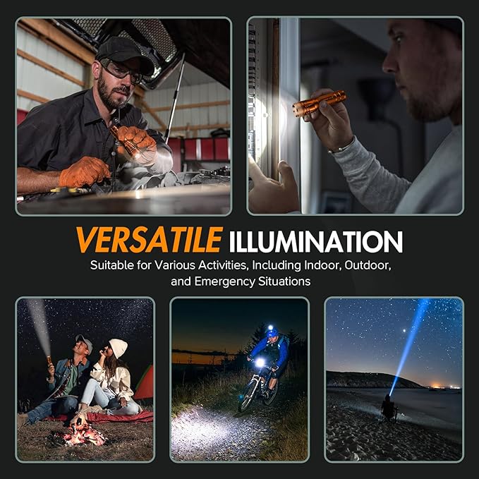 WdtPro Rechargeable Flashlights High Lumens, 1 Pack Super Bright LED Small Tactical EDC Flashlight with 10H Runtime, Portable Flash Light for Camping,Home,Emergency Essentials Orange Battery Included