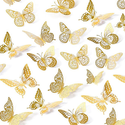 SAOROPEB 3D Butterfly Wall Decor - 48 Pcs, 4 Styles, 3 Sizes, Gold Butterfly Decorations for Birthday & Party Celebrations, Removable Stickers