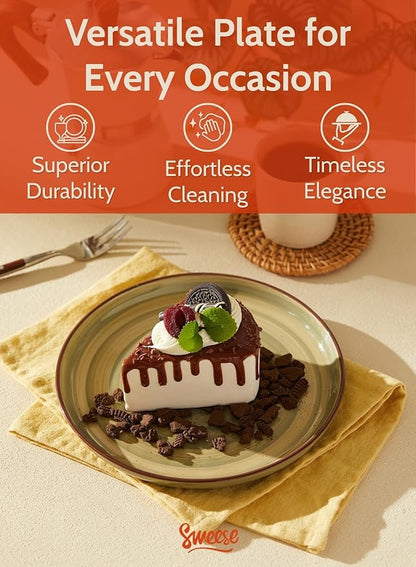 Sweese 7.4 Inch Porcelain Dessert Plates, Round Salad/Appetizer Plate Set, Microwave Dishwasher Safe, Green, 6-Pack