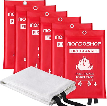 Mondoshop Fire Blanket Emergency for Home and Kitchen 6pack Fire Blankets Fire Resistant Blanket for Camping, Grill, Car, Office, Warehouse, School, Picnic, Garages, Workshops