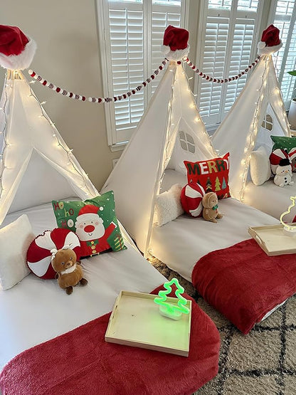 Sumbababy Teepee Tent for Kids Tent Indoor with Mat - Cotton Canvas White Toddler Tee Pee Tents Play House- Collapsible Tents for Slumber Party - Washable Tipi Boho Bedroom Gift Toys for Girls & Boys