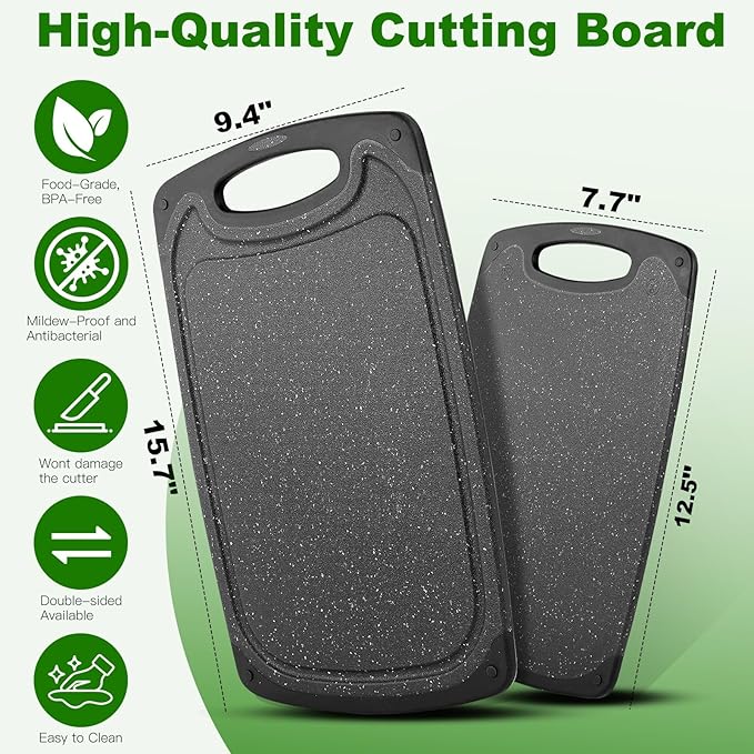 Cutting Boards Set, 15.7"×9.4" & 12.5"×7.7" Plastic Chopping Board Set