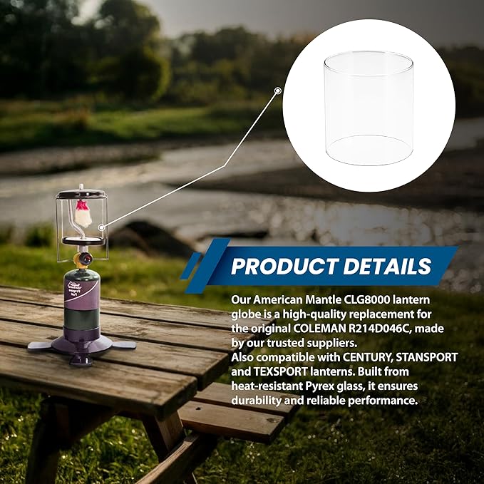 American Mantle Lantern Globe Replacement | 4.05"4.05"x4.21" Straight Clear Borosilicate Glass | Fits Colmen Models 214 282 285-700 288 321 355 5150 5151 5152 5153 5154 5155 5158 5159