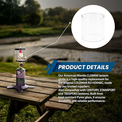American Mantle Lantern Globe Replacement | 4.05"4.05"x4.21" Straight Clear Borosilicate Glass | Fits Colmen Models 214 282 285-700 288 321 355 5150 5151 5152 5153 5154 5155 5158 5159