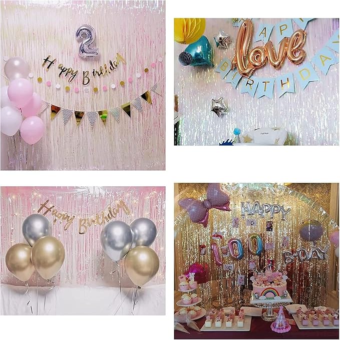 BRAVESHINE Party Decorations Iridescent Foil Fringe Backdrops - 2 Pack 3.2 x 6.5 ft Holographic Tinsel Photo Booths Pros Streamer Curtains for Easter Girl Birthdays Engagement Unicorn Parties - Clear