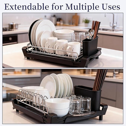 Dish Drying Rack Compact Expandable Double-Decker: Stainless, Rust-Proof