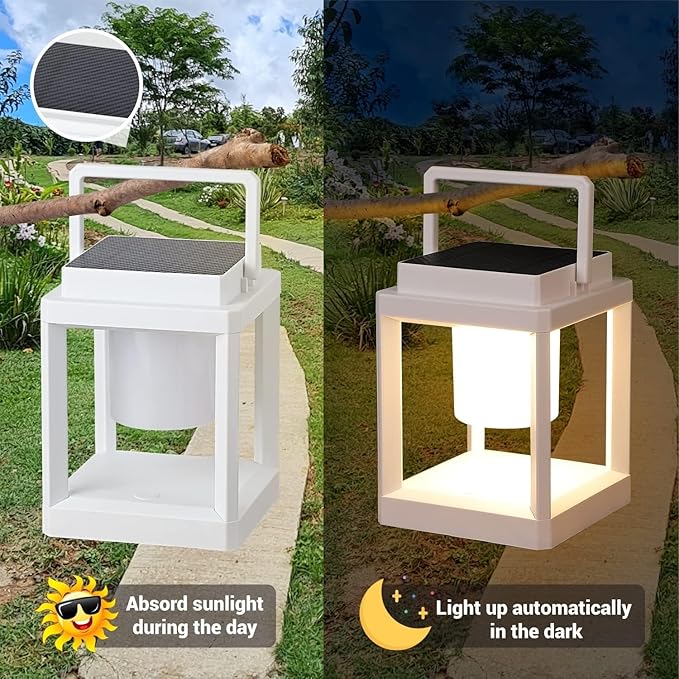 Outdoor Table Lamp, Led Lamps for Nightstand, Solar Lanterns Outdoor Hanging for Patio Waterproof, Cordless Battery Operated Lamp, Rechargeable Solar Lantern for Reading, Decor, Camping
