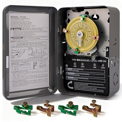 T104 Electromechanical Timer Switch, 208-277 VAC 5HP 40A DPST Pool Pump Timers