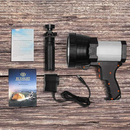 BUYSIGHT Rechargeable Spotlight,1000,000-Lumen Spot Lights Hand held Large Flashlight Handheld Spotlight Lightweight and Super Bright Flashlight (Aluminium_Alloy Silver)