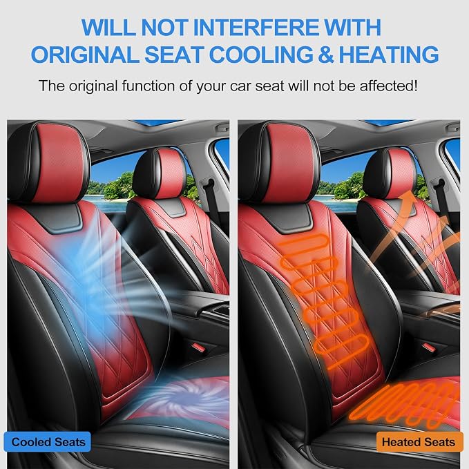 Car Seat Covers Compatible with Hyundai Kona 2018-2025 2026 Waterproof & Breathable Luxury Leather All-Weather Seat Cushions Protectors, Airbag Compatible, Only 2 Front seat Covers (Red)