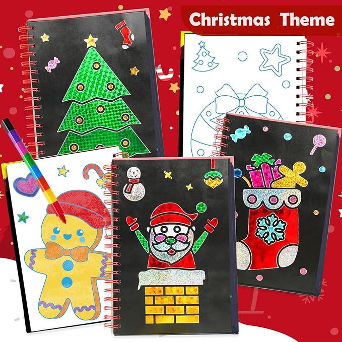FUNNYB&G Foil Art Craft Activity for Kids - Christmas Crafts Gift Party Favors for Kids Stocking Stuffer Baskets Fillers Gifts Toy for Girls Boys 4 5 6 7 8 9 Years Old(Christmas)