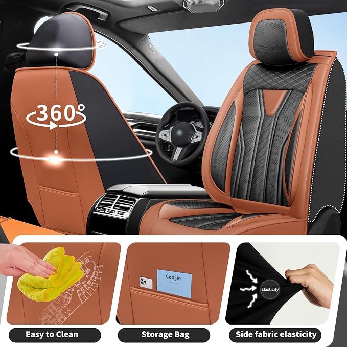 Fit Wrangler 4-Door Car Seat Covers for Jeep Wrangler 2010-2025 2026 -Premium Leather, Waterproof，Breathable，All-Weather Seat Cushion Protecto & Airbag Compatible, Full Set Brown & Black