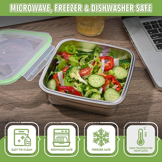 2 Pack Sandwich Containers, 40oz Stainless Steel Sandwich Box with Airtight Lids, Reusable Metal Meal Prep Lunch Boxes, BPA-Free, Dishwasher Safe, Large Capacity Food Storage Containers (Green)