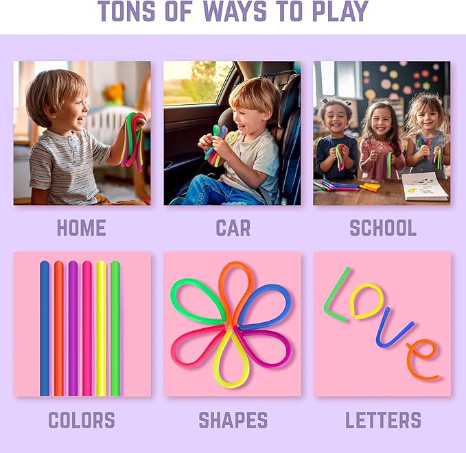 BUNMO Sensory Toys Stretchy Strings for Toddlers 3+ - Stimulating & Addictive Fidget Toys for Kids - Hours of Fun for Kids - Non-Mouthable Toy 3+ - Smooth 6 Pack