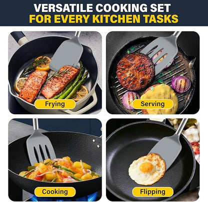2 Pack Silicone Spatula Set, Solid & Slotted Turner