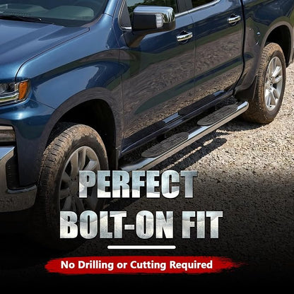 4 Inch Curved Running Boards Stainless Steel Nerf Bars Side Steps Compatible with 2007-2021 Toyota Tundra Crew Cab, No-Cut, No Drilling, Bolt on Installation