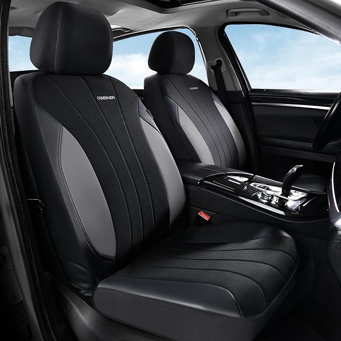 Coverado Automotive Seat Cover Full Set, Front and Rear Seat Covers, Waterproof Leather Seat Covers 5 Seats, Luxury Car Seat Protectors Universal Fit for Most Vehicles, SUV, Truck, Sedan