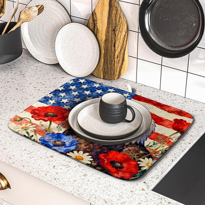 4th of July American Flag Eagle Dish Drying Mat