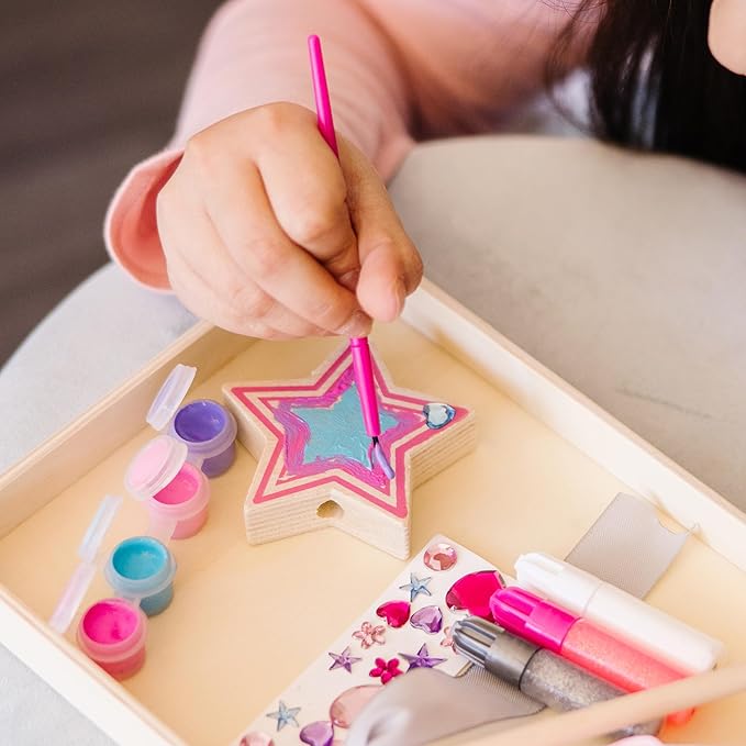 Melissa & Doug Created by Me! Paint & Decorate Your Own Wooden Princess Wand Craft Kit, Pink - Princess Crafts Great for Rainy Days, Princess Toys for Kids Ages 4+