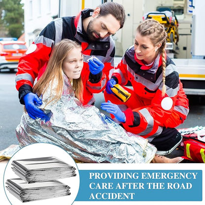 Macarrie Emergency Blanket Bulk - Survival Thermal Silver Foil Reflective Blankets Set Pack for Outdoors Shelter Space, Camping, Hiking, First Aid Supplies, Homeless Donations